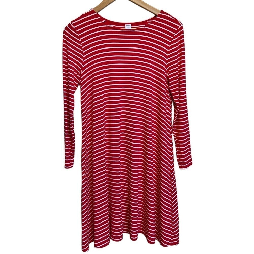 Old Navy Women’s Red White Strips Long Sleeve Knit Swing‎ Dress Size S